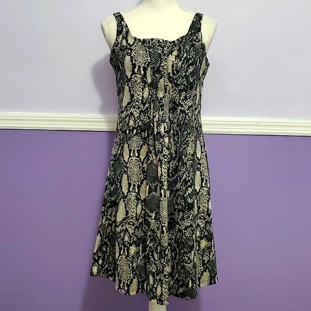 Glamour Retro Y2K Grunge Goth Reptile Print Pleated Flare Mini Dress 8